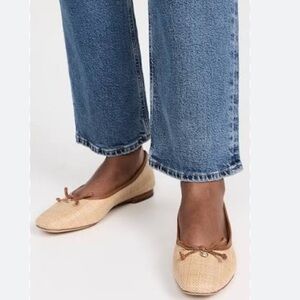 Sam Edelman Meadow Raffia Ballet Flats in Natural with Brown Trim